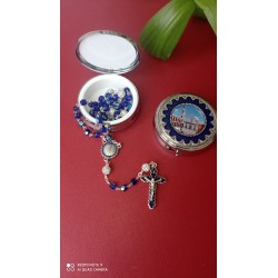 Porta rosario con Rosario semi-cristallo blu